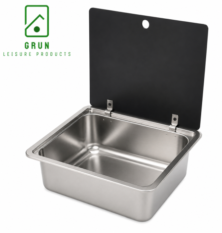 Stainless Steel Sink rectangular W Tempered Glass Lid- GR609A