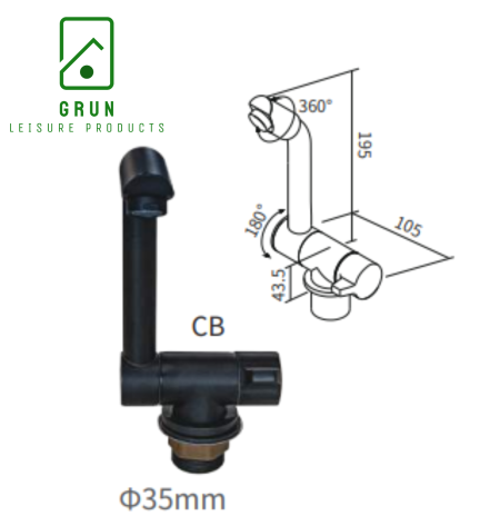 Matt Black Folding, Rotating H&C Tap Grun Leisure GRS001CB