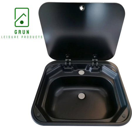 Black Rectangular Stainless Steel Sink With Glass Lid - GR586BK